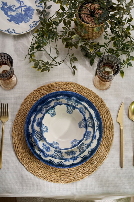 Hermia Juego de Cena Bluecourt de 24 Piezas Blanco y Azul